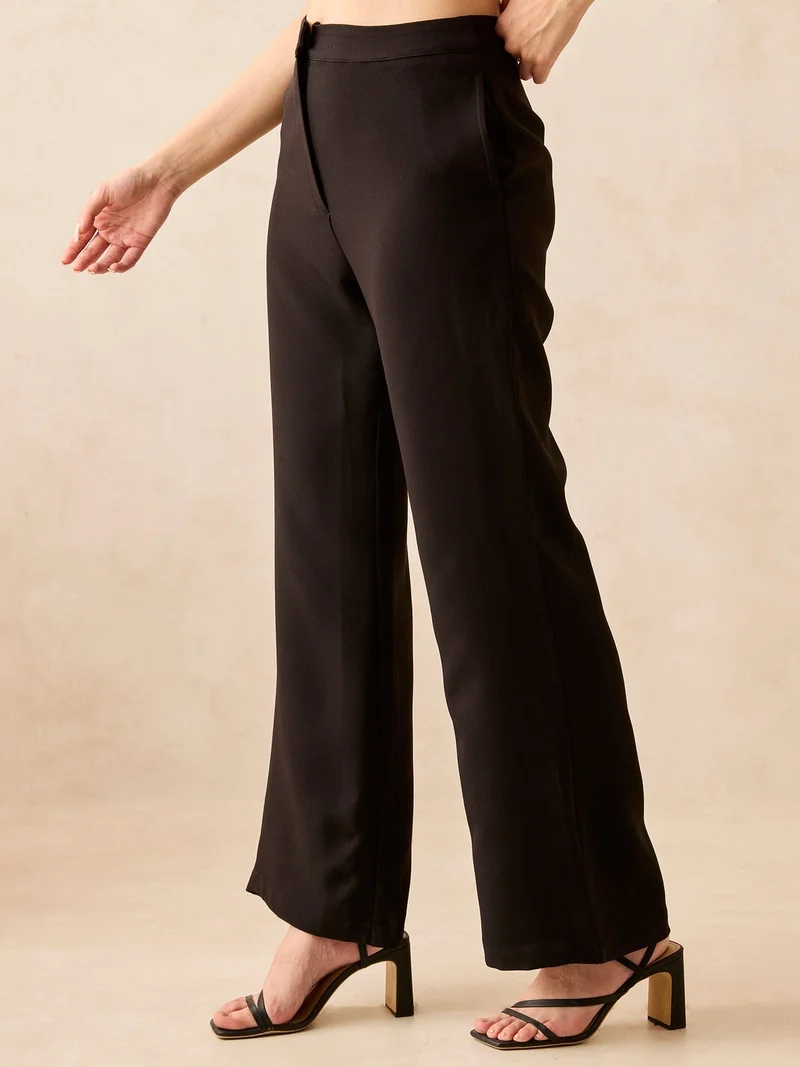Outzidr  Black Wide Leg Trousers for Women | Best Price UAE